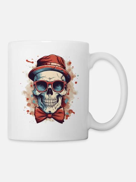 Totenkopf Totenschädel Hut Sonnenbrille Fliege - Tasse - Weiß