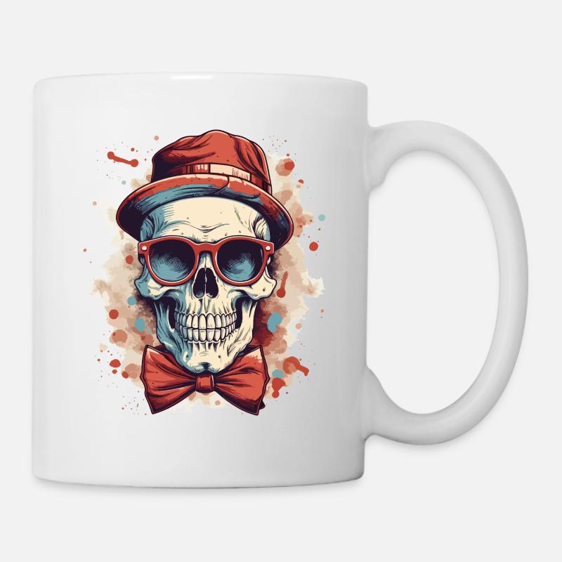 Totenkopf Totenschädel Hut Sonnenbrille Fliege - Tasse - Weiß