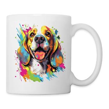 Buntes Beagle Design - Liebevoll und Lebhaft - Tasse - Weiß - Rechts