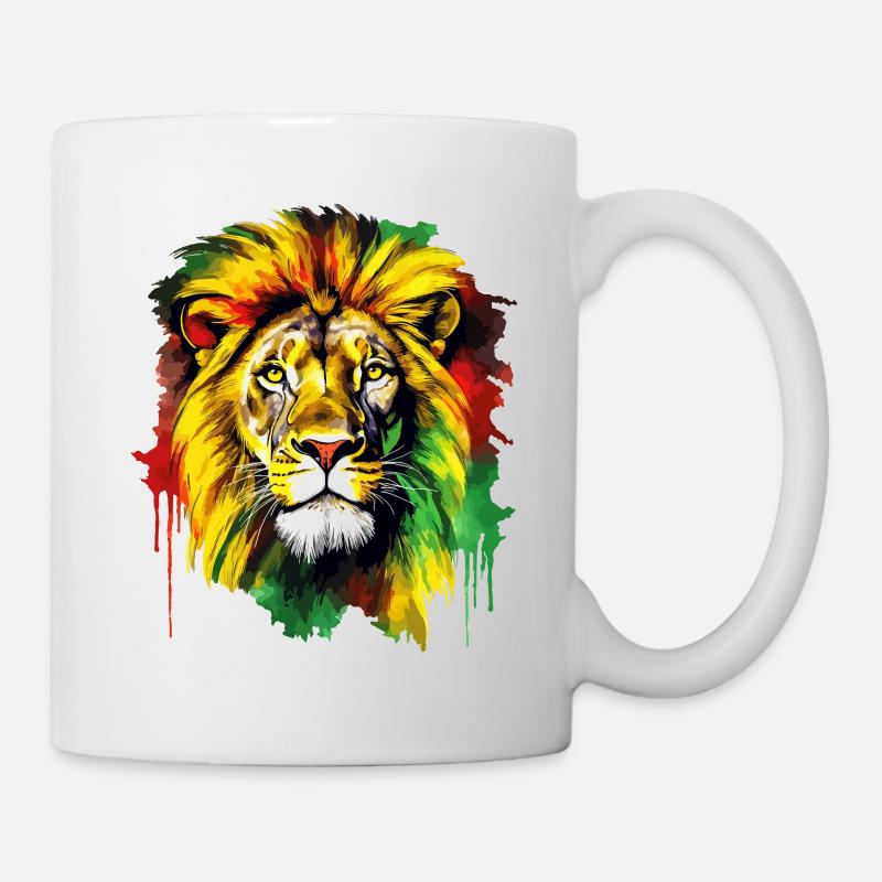 Lion Jamaïque Couleurs Reggae Rasta Rastafari Animal - Mug blanc - blanc
