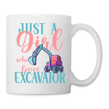 Bagger Baustelle Bauarbeiterin Mädchen I Geschenk - Tasse - Weiß - Rechts