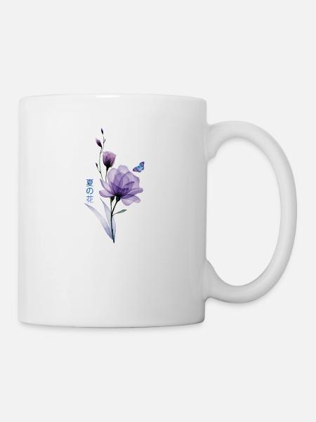Sommerblumen, Japanische Kunst Summer Flowers - Tasse - Weiß