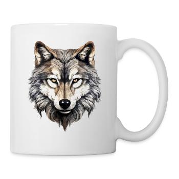 Wolf Wolfskopf Wölfe Wolfsrudel Natur Motiv Kunst - Tasse - Weiß - Rechts