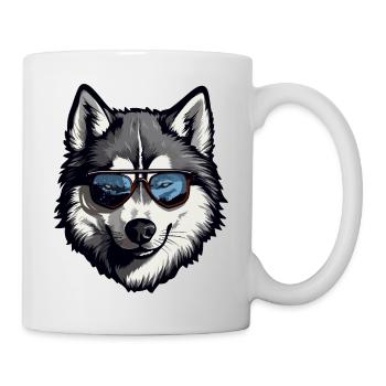 Husky mit Sonnenbrille - Tasse - Weiß - Rechts