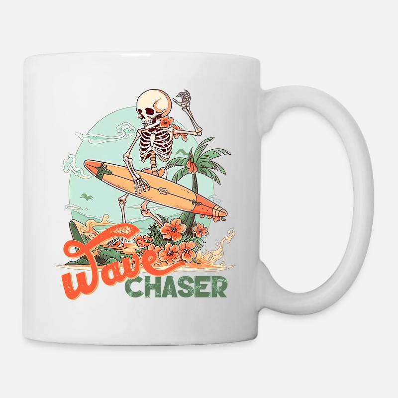 Retro surfing skeleton - Mug - white