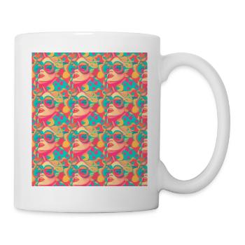 Pop art, face with glasses, colorful, pink - Mug - white - Right
