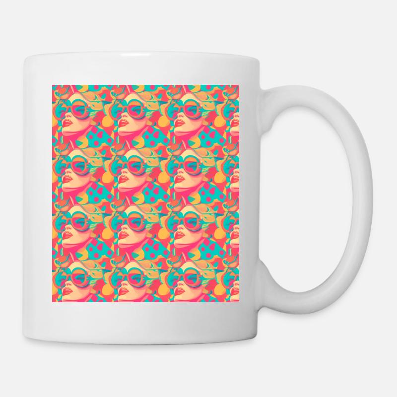 Popart, Gesicht mit Brille, bunt, pink - Tasse - Weiß