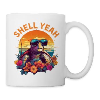 Sea turtle with sunglasses on the beach - Mug - white - Right