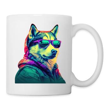 Husky avec lunettes de soleil Coloré Cool Huskies Chien - Mug blanc - blanc - Droite