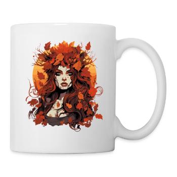 Beautiful woman with autumn foliage - Mug - white - Right