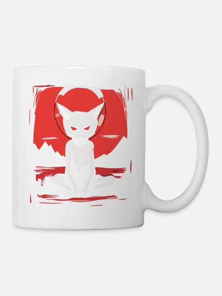 Japan, Red Sun, Yoga, Cat - Mug - white