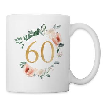 Numéro 60, couronne pastel verte, personnalisable - Mug blanc - blanc - Droite