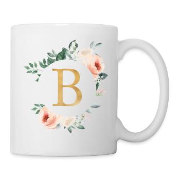 B Monogram Green, Pastel, Wreath - Mug - white - Right