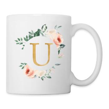 U Monogram Green, Pastel, Wreath - Mug - white - Right