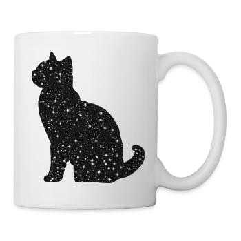 Sternenkatzen-Silhouette in Schwarz-Weiß - Tasse - Weiß - Rechts
