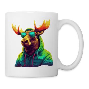 Moose with Sunglasses Colorful Cool Moose Forest Animal - Mug - white - Right