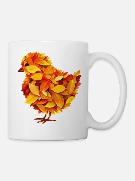 Herbst bunte Blätter Küken - Tasse - Weiß