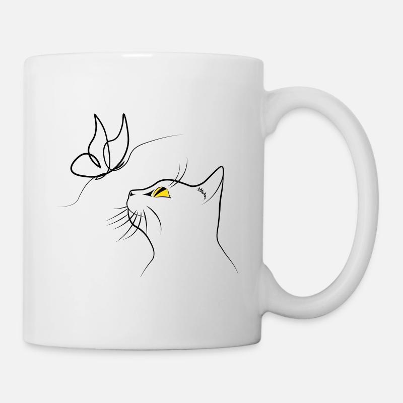 Chat avec papillon - Mug blanc - blanc