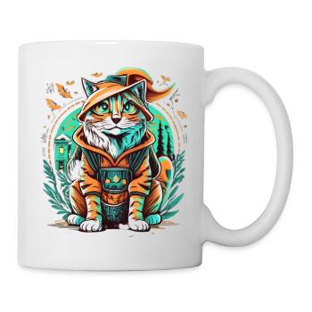 A cyberpunk cat in a Halloween costume - Mug - white - Right