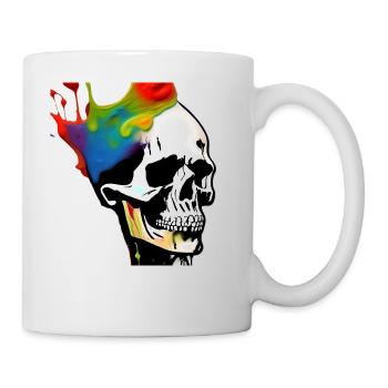 Totenkopf Kunst - Bunt - Tasse - Weiß - Rechts