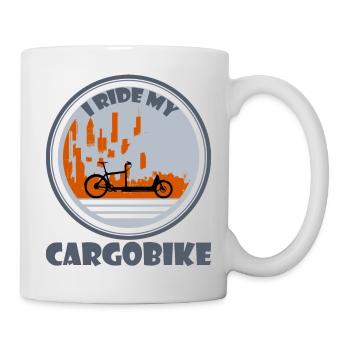 Cargo bike, cargo bike, e-bike cityscape - Mug - white - Right