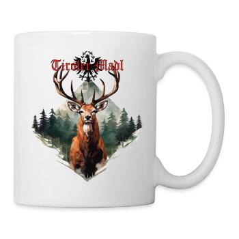 Tiroler Madl mit Hirsch dem Land Tirol die Treue - Tasse - Weiß - Rechts