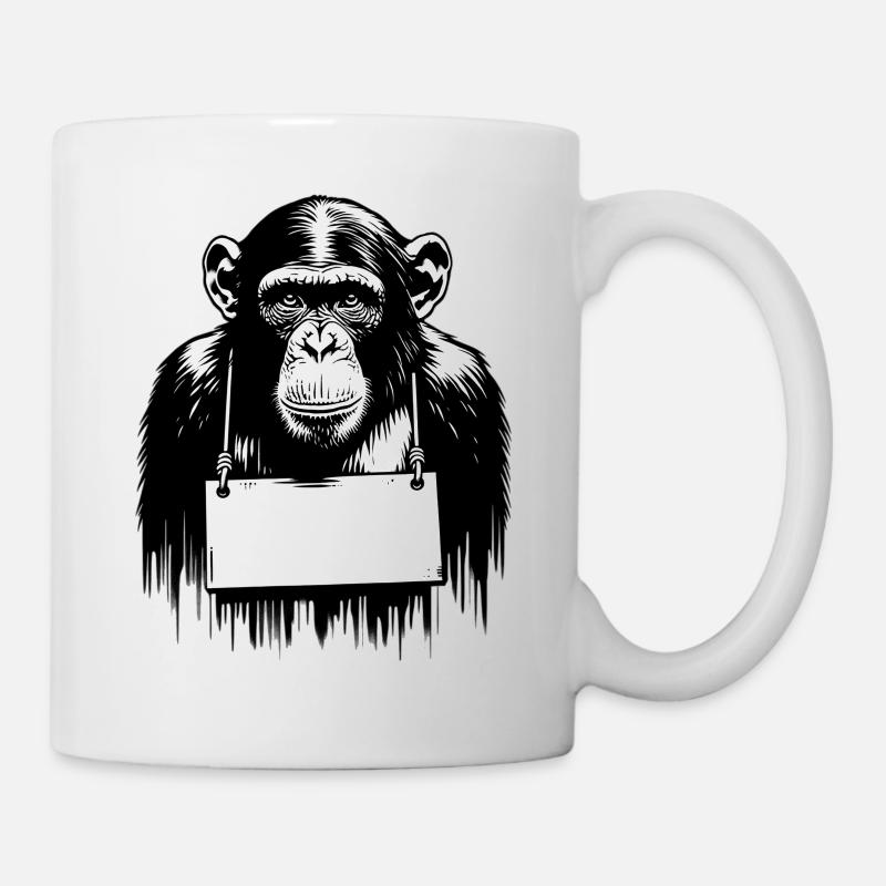 Monkey with Shield in Banksy Style || PERSONALIZE - Mug - white