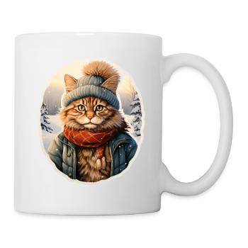 Chat des forêts norvégiennes avec chapeau, écharpe et veste - Mug blanc - blanc - Droite