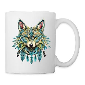 Fox with feathers traditional design spirit - Mug - white - Right