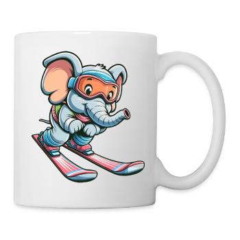 Süßer Elefant auf Skiern - Freut sich auf - Tasse - Weiß - Rechts