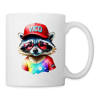 Cooler Waschbär mit Mütze und Brille - Tasse - Weiß - Rechts