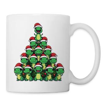 Christmas Dinosaur - T-Rex celebrates under the - Mug - white - Right