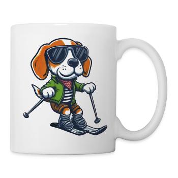 Cute Beagle on Skis - Winter Holidays in the - Mug - white - Right