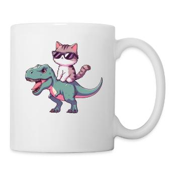 Cool Kitten on T-Rex Funny Dinosaur Trend - Mug - white - Right