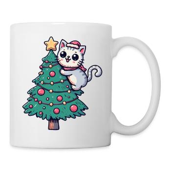 Chat de Noël - mignon sur le sapin de Noël dans la bande dessinée - Mug blanc - blanc - Droite