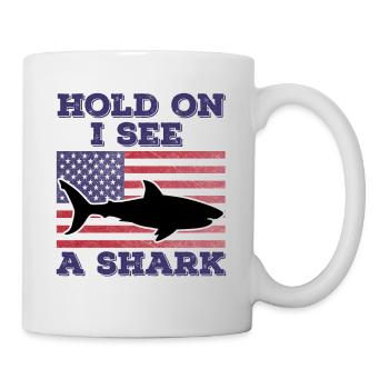 Shark American Flag Lustiges Original-Geschenk - Tasse - Weiß - Rechts
