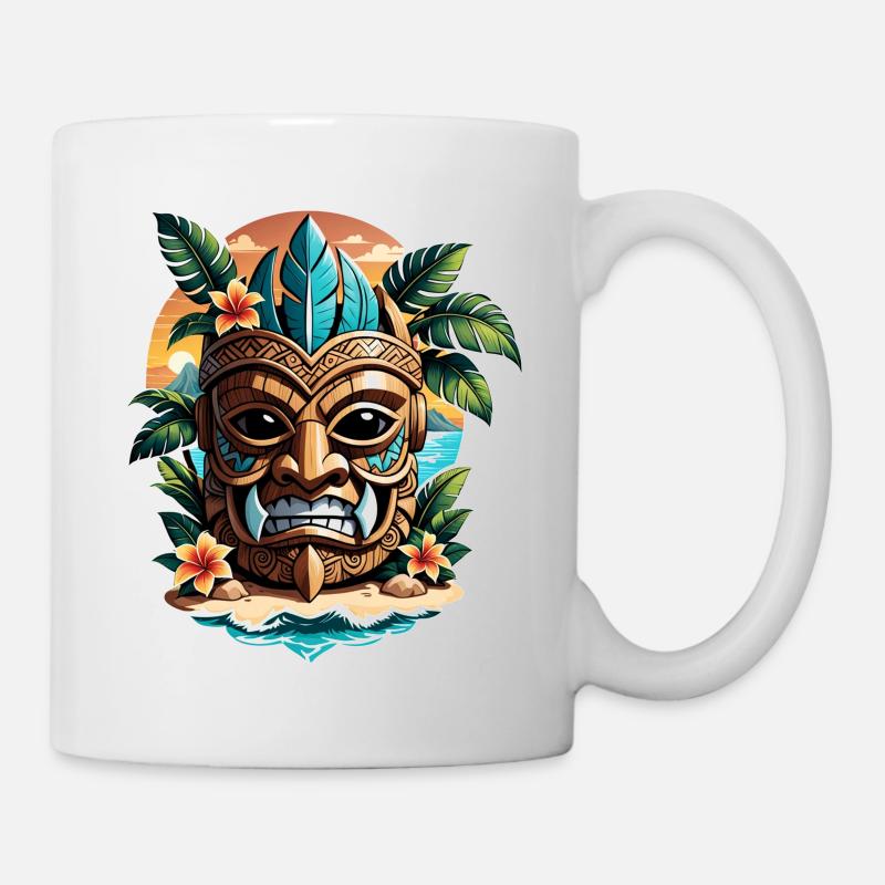 tiki beach - statue polynèsie - Mug blanc - blanc