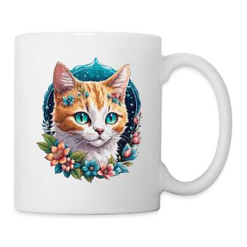 Katze und Blume Aquarell - Tasse - Weiß - Rechts