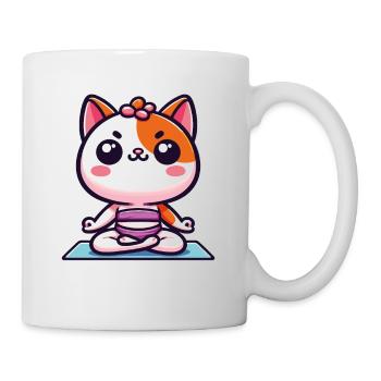 Cat Yogi Meditating - Lustiges Yoga T-Shirt - Tasse - Weiß - Rechts