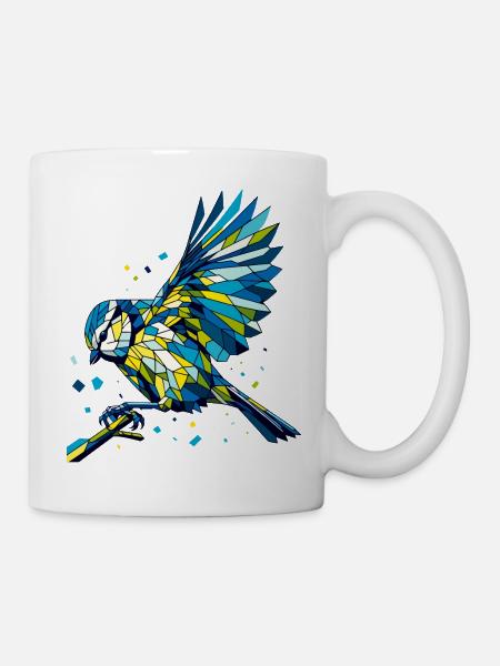 Blaumeise Polygon bunt - Tasse - Weiß