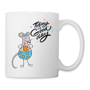 Souris avec une tasse de café - Mug blanc - blanc - Droite