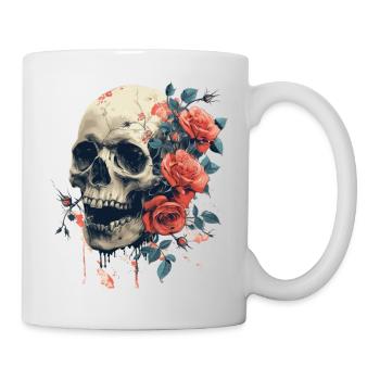 Gothic Totenkopf und Rosen Blumengrafik - Tasse - Weiß - Rechts
