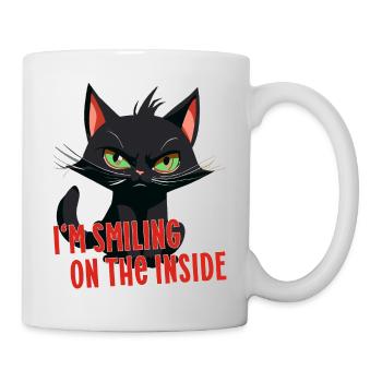 Katze lustig Inneres Lächeln smiling angry cat fun - Tasse - Weiß - Rechts