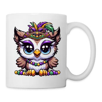 Mardi Gras Eule: Perlen und Maske - Tasse - Weiß - Rechts