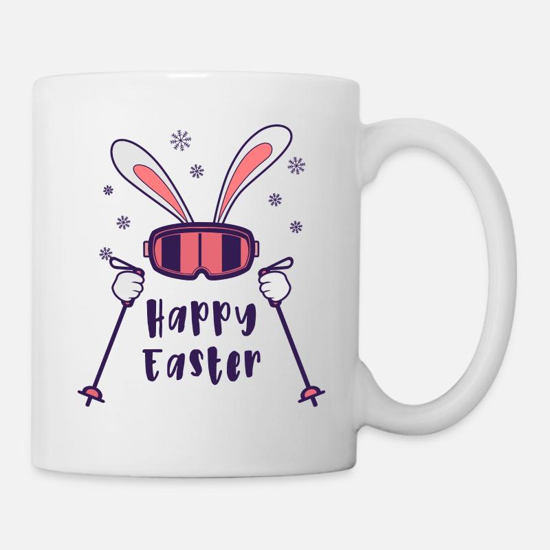 Frohe Ostern vom Skihasen mit Skistöcken - Tasse - Weiß