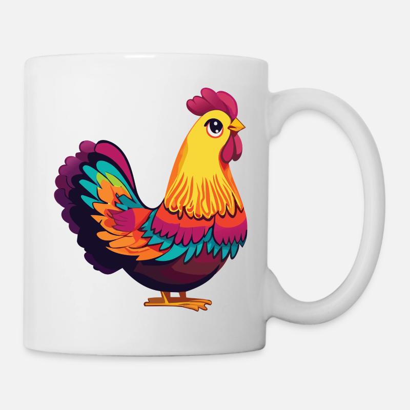 Niedliche und bunte Henne - Tasse - Weiß