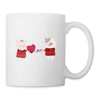 Katze Cartoon Paar Cat Cartoon Couple - Mug - white - Right