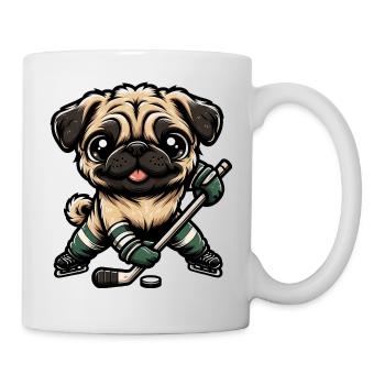 Ice hockey pug, dog in player outfit - Mug - white - Right