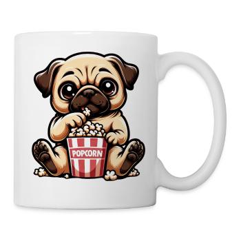 Mops Karneval im Kino, Popcorn Spaß - Tasse - Weiß - Rechts