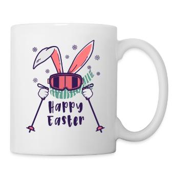 Frohe Ostern vom Skihasen mit Skistöcken - Mug - white - Right